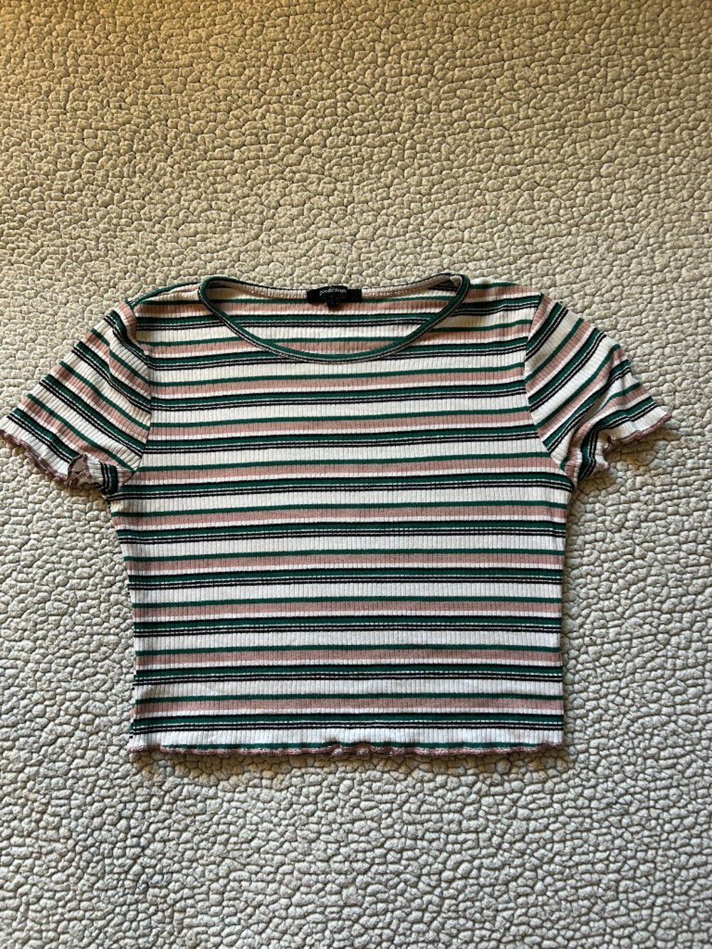 Ambiance -- white/ pink/ green/ black striped baby tee